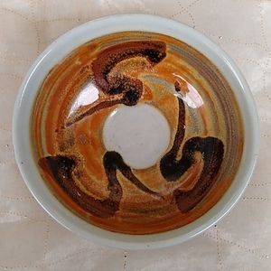 Handmade Ceramic Bowl, Rust, Brown,Taupe Signed JT